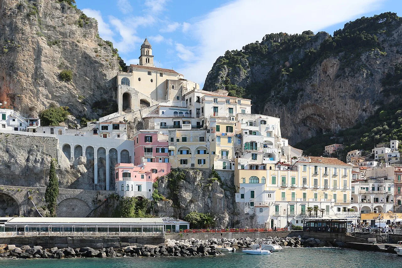 The town of Amalfi below its cliffs