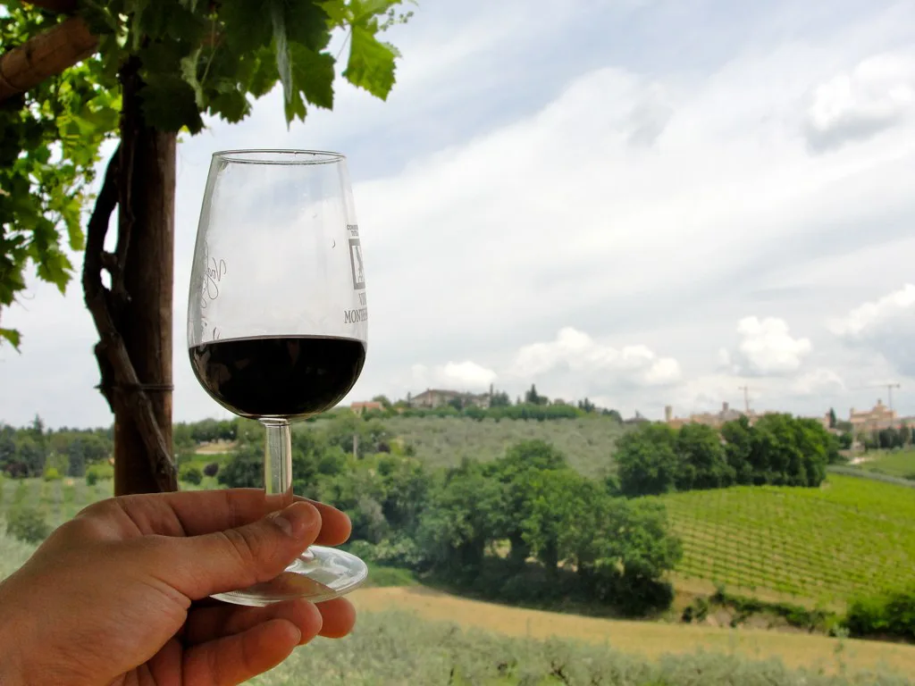 A glass of wine above Montefalco