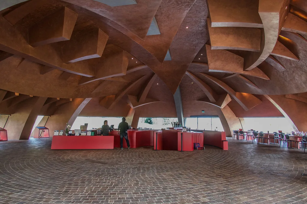 Inside the Carapace, Arnaldo Pomodoro's sculpture-cellar at Tenuta Castelbuono in Bevagna, a few kilometres from Montefalco