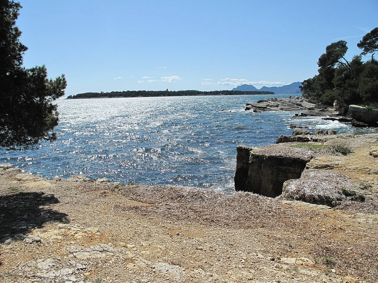 Île Saint-Honorat seen from Île Sainte-Marguerite, off Cannes