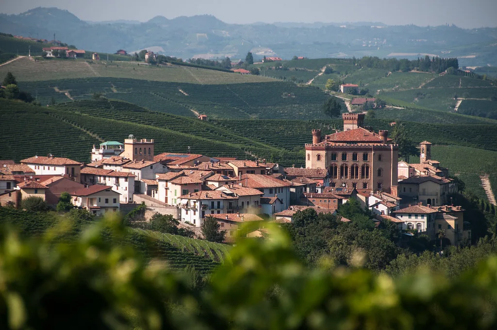 Barolo village and its castle among the Langhe vineyards