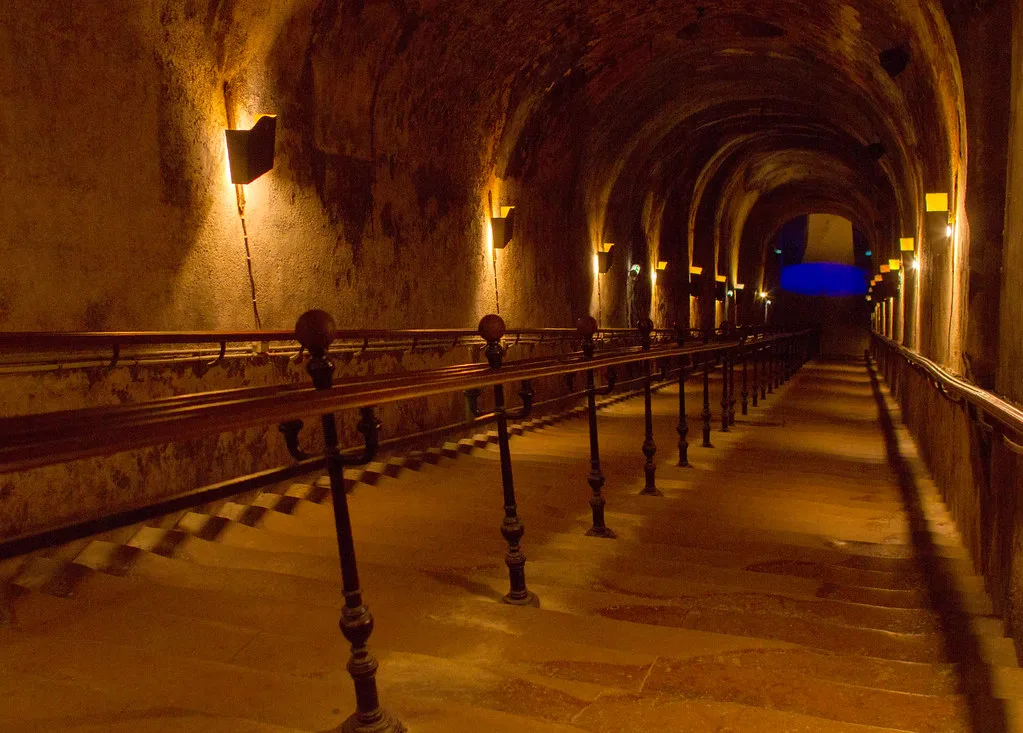 Steps down to Pommery champagne cellars - Reims, France