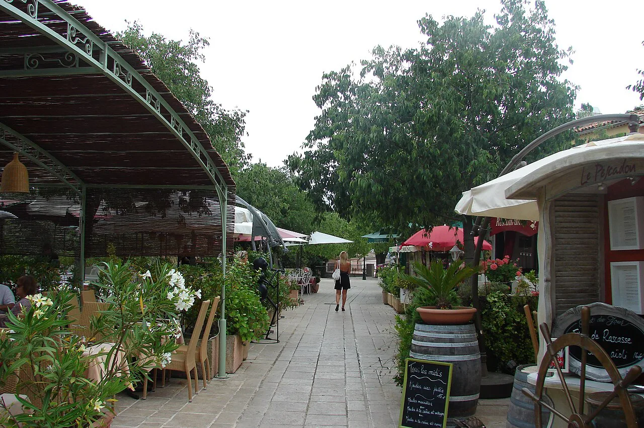 Restaurant terraces in the hilltop village of Gassin