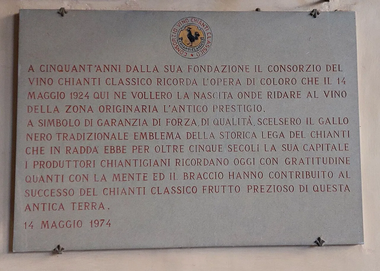 Chianti Classico consortium plaque on the Palazzo del Podestà, Radda in Chianti