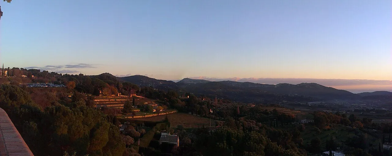 Looking south from Le Castellet over the Bandol hills at dusk