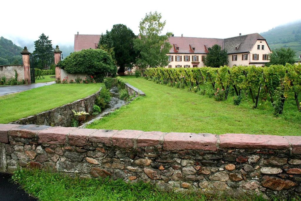 Domaine Weinbach's estate house behind its walled vineyard near Kaysersberg