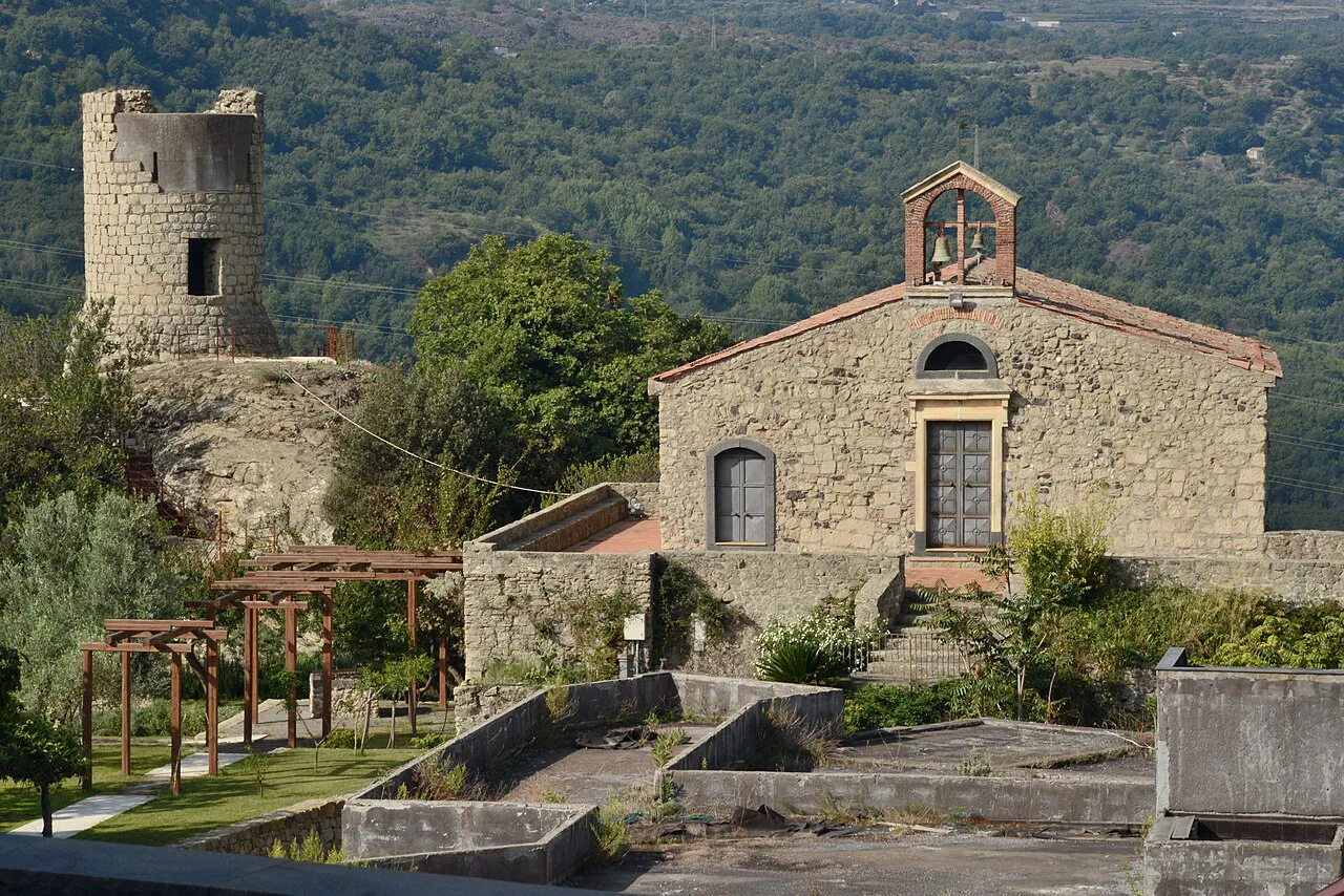 San Vincenzo church and the U Cannizzu tower in Castiglione di Sicilia
