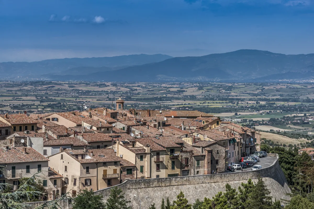Montepulciano's rooftops above the Val di Chiana