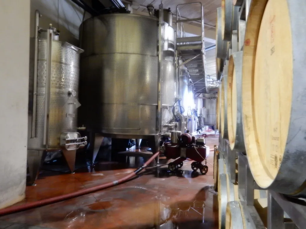 Tanks and barrels at a Mount Etna winery
