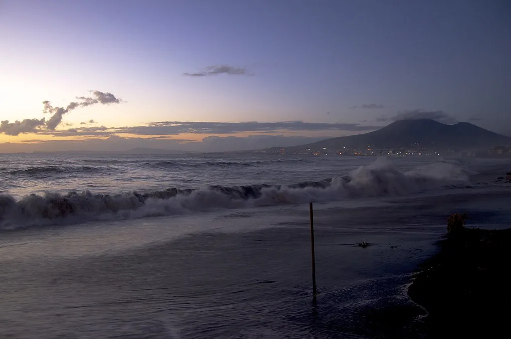 Vesuvius at dusk from the Naples shore