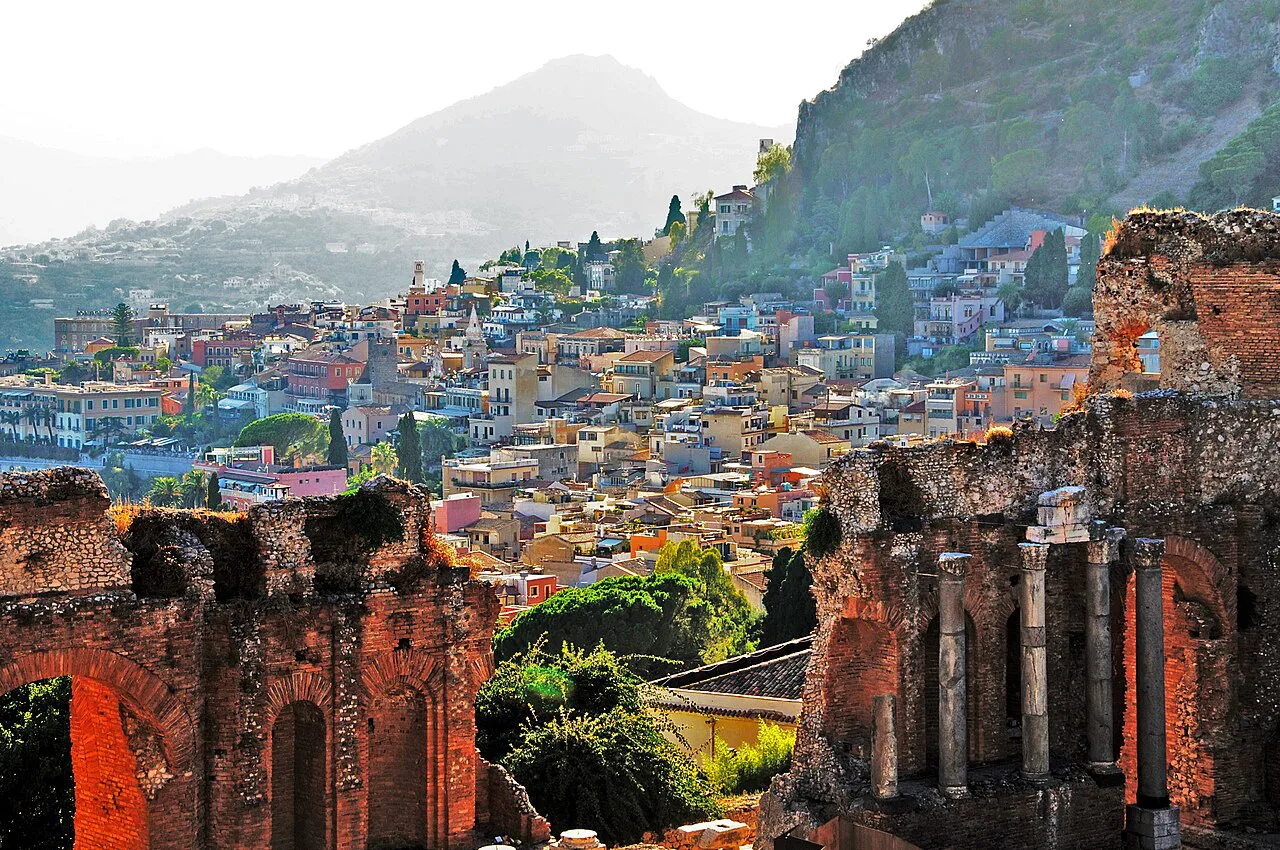 Taormina seen from the ruins of the Greek theatre